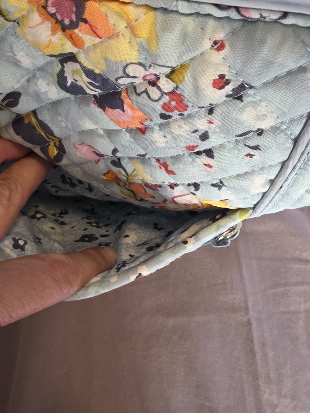 Vera Bradley Light Blue Floral Quilted Tote Bag - Picture 2 of 6